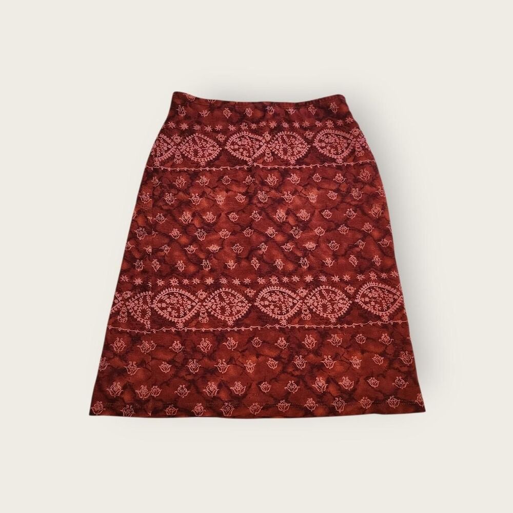 Vintage Y2k Divine red boho elastic waist sheer mesh overlay midi skirt